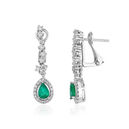 0.65 Karat Pırlantalı Damla Zümrüt Küpe PE1793