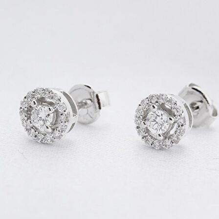 0.32 Karat Pırlanta 14 Ayar Altın Çevresi Pırlantalı Küpe