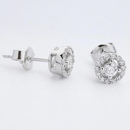 0.32 Karat Pırlanta 14 Ayar Altın Çevresi Pırlantalı Küpe