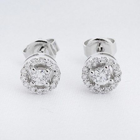 0.32 Karat Pırlanta 14 Ayar Altın Çevresi Pırlantalı Küpe