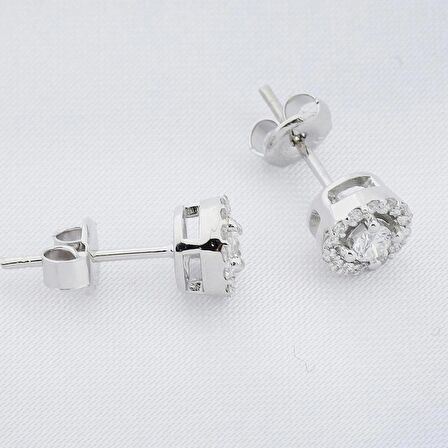 0.32 Karat Pırlanta 14 Ayar Altın Çevresi Pırlantalı Küpe