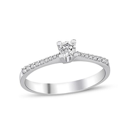 0.25 Karat Pırlanta Tektaş Yüzük - H I VS - Klasik Kolu Taşlı