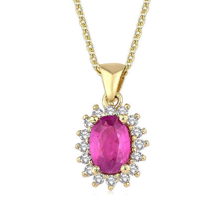 Klasik Anturaj Oval Yakut Kolye