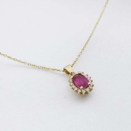 Klasik Anturaj Oval Yakut Kolye