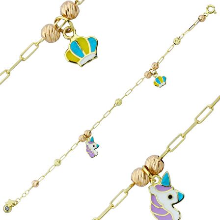 Unicorn Taç Altın Dorika Bileklik 