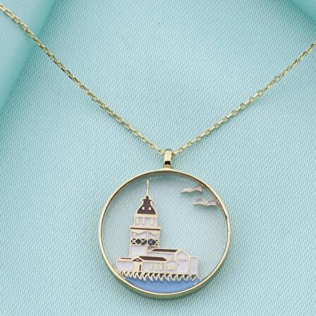 14 Ayar Altın Kız Kulesi Kolye