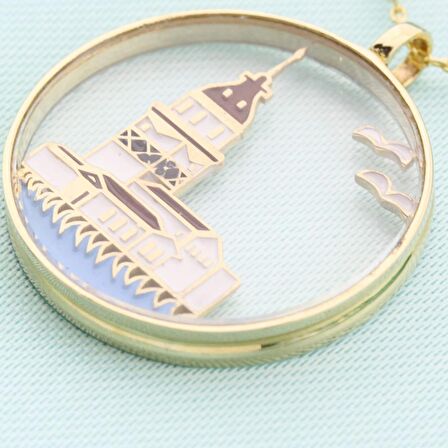 14 Ayar Altın Kız Kulesi Kolye