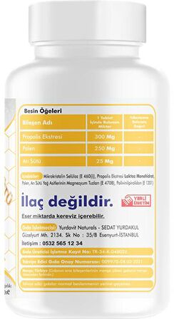 Yurdavit Polen Arı Sütü Propolis 575 Mg 100 Tablet