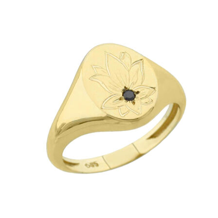 Siyah Pırlanta Lotus Çiçeği Altın Yüzük