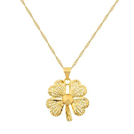 22 Ayar Altın Kalp Yonca Kolye