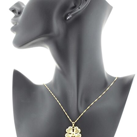 22 Ayar Altın Kalp Yonca Kolye