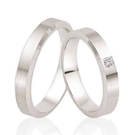 Tek Taş Pırlanta Tasarım Çift Alyans - Nişan Yüzüğü