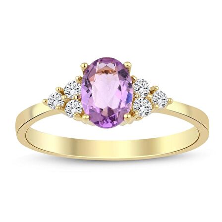 Oval Ametist Taslı Tasarım Pırlanta Yüzük