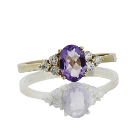 Oval Ametist Taslı Tasarım Pırlanta Yüzük
