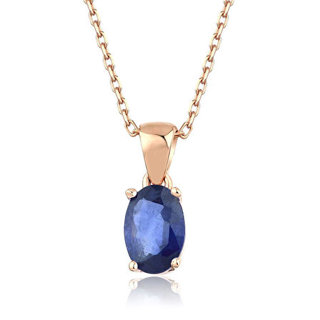 Safir Oval Tektaş Kolye
