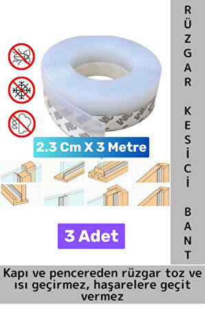Premium Kapı Altı Pencere Rüzgar Toz Isı Böcek Haşere Önleyen Rüzgar Kesici Bant 3 Metre 3 Adet