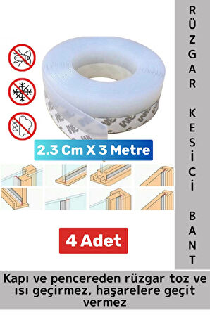 Premium Kapı Altı Pencere Rüzgar Toz Isı Böcek Haşere Önleyen Rüzgar Kesici Bant 3 Metre 4 Adet