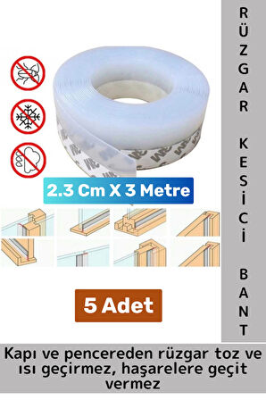 Premium Kapı Altı Pencere Rüzgar Toz Isı Böcek Haşere Önleyen Rüzgar Kesici Bant 3 Metre 5 Adet