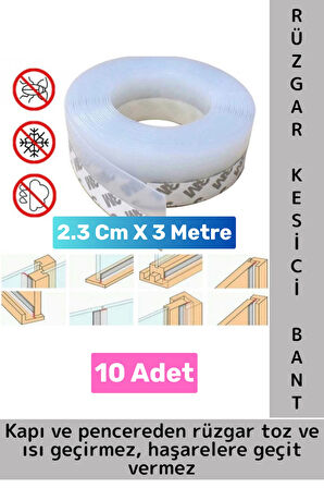 Premium Kapı Altı Pencere Rüzgar Toz Isı Böcek Haşere Önleyen Rüzgar Kesici Bant 3 Metre 10 Adet