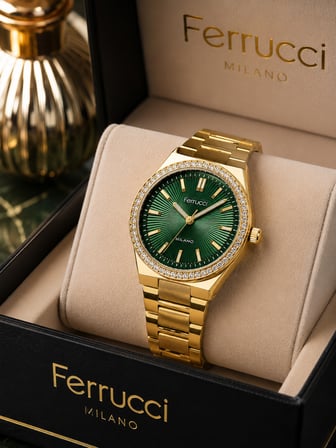 Ferrucci Zirkon Taşlı Çelik Kordon ve Kasa Kadın Kol Saati 35mm
