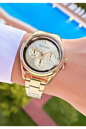 Ferrucci Gold Renk Çelik Spor Tasarım Şık Kadın Kol Saati