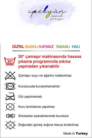 Kaymaz Tabanlı Ince Yıkanabilir Leke Tutmayan Dijital Baskılı Çocuk Halısı Çarpım Tablosu 120x180