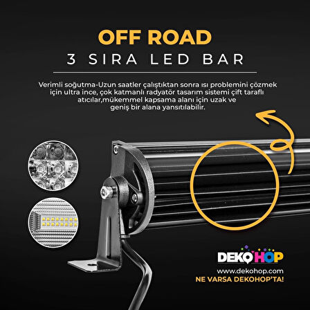 Off Road Led Bar 3 Sıra 108 Cm 540 Watt Beyaz Sarı Mod