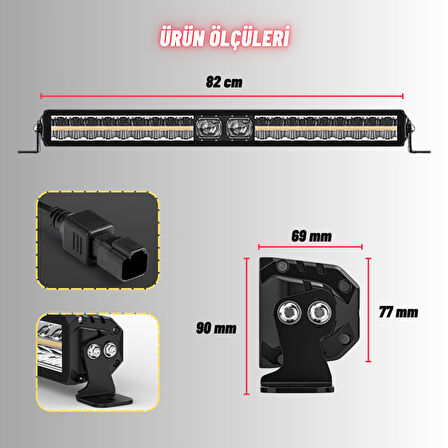 Off-Road Premium Tavan LED Bar 80 CM  Beyaz Işık Projektör DRL Gündüz Led Metal Gövde 12-24V