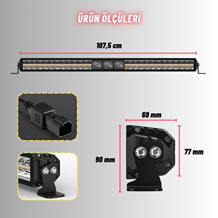 Off-Road Premium Tavan LED Bar 105 CM  Beyaz Işık Projektör DRL Gündüz Led Metal Gövde 12-24V