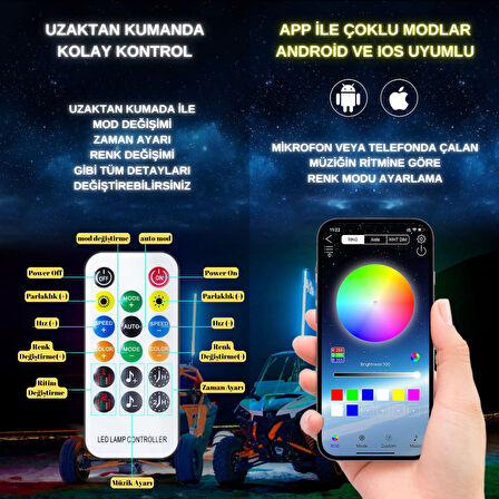 Rgb Led Işıklı Kırbaç Bayrak Anten Çubuğu 90 cm Off‑road Atv Utv Arazi Aracı Bluetooth Uygulama Uzak