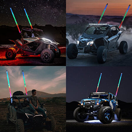 Rgb Led Işıklı Kırbaç Bayrak Anten Çubuğu 150cm Off‑road Atv Utv Uygulama Kumandalı Yüksek Parlaklık