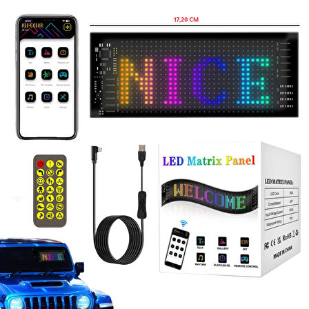 Rgb Led Matrix Panel Dijital Ekran  17X7 CM App Kontrollü Kumandalı 16x32 Led Animasyon Kayan Ekran