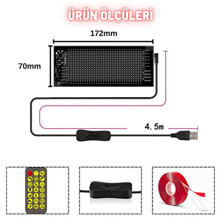 Rgb Led Matrix Panel Dijital Ekran  17X7 CM App Kontrollü Kumandalı 16x32 Led Animasyon Kayan Ekran