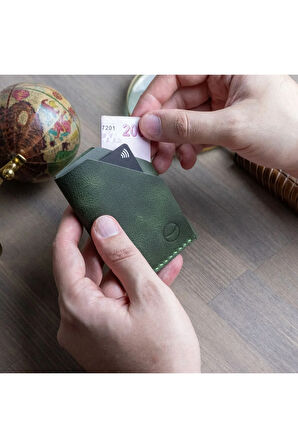 Pine Hakiki Deri Kartlık, Yeşil Deri, Gerçek Deri, Premium Deri Kartlık, El Yapımı Kartlık