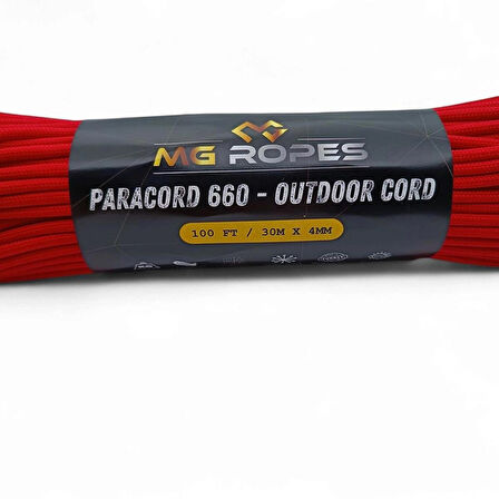 Polyester Paracord İp 4 mm Kırmızı 30 Metre