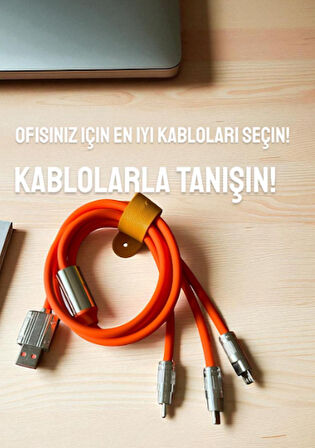 Buffer 3 in 1 Hızlı Şarj Kablosu Silikon Kablo 1 Metre Turuncu