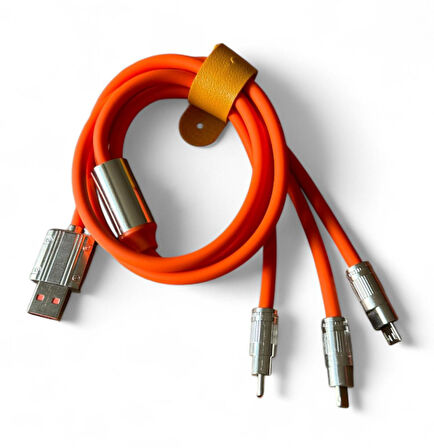 Buffer 3 in 1 Hızlı Şarj Kablosu Silikon Kablo 1 Metre Turuncu