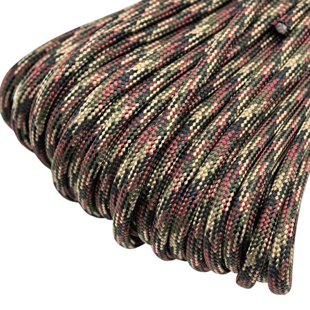 Polyester Paracord İp 660 Lb 4 mm Bordo Bej Desen 30 Metre