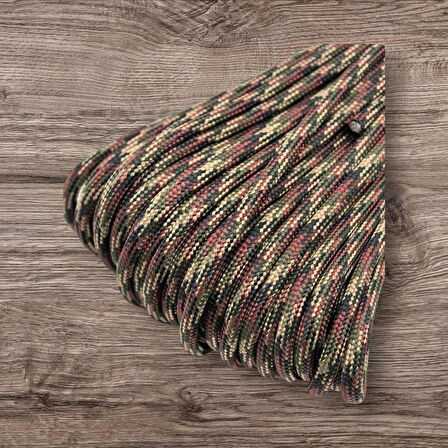 Polyester Paracord İp 660 Lb 4 mm Bordo Bej Desen 30 Metre