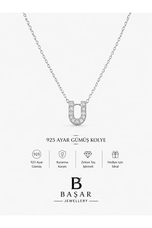 925 Ayar Gümüş U Harf Zirkon Taşlı Kadın Kolye | Kararma Karşıtı Zarif Tasarım