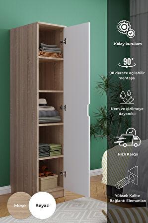 Lento 1 Kapaklı 5 Raflı Gardırop Beyaz Meşe