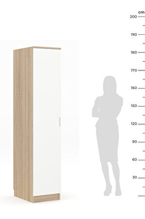 Lento 1 Kapaklı 5 Raflı Gardırop Beyaz Meşe
