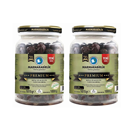 Marmarabirlik Premium XL Siyah Zeytin 1000 gr Cam Pet x 2 Adet