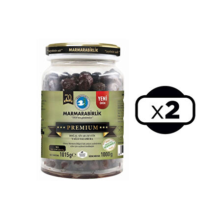 Marmarabirlik Premium XL Siyah Zeytin 1000 gr Cam Pet x 2 Adet