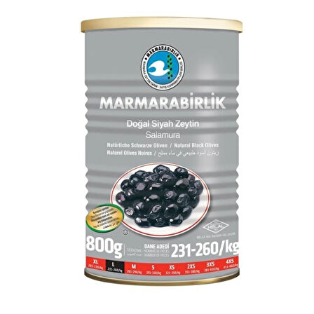 Marmarabirlik Doğal Siyah Zeytin Salamura (L) Teneke 800 gr