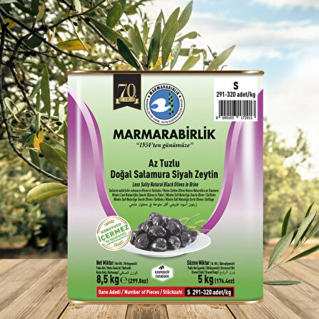 Marmarabirlik Teneke 291-320 Hususi Az Tuzlu Siyah Zeytin 5.000 Gr 