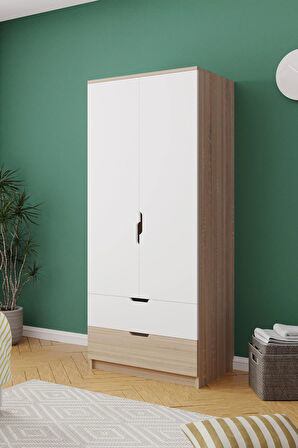 Lento 2 Kapaklı 1 Askılı 2 Çekmeceli Gardırop Beyaz Meşe