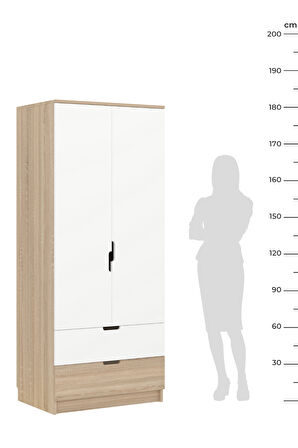 Lento 2 Kapaklı 1 Askılı 2 Çekmeceli Gardırop Beyaz Meşe