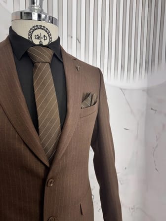 Dupont Erkek Slim Fit Çizgili Viskon Takım Elbise - 6 Drop İkili Takım