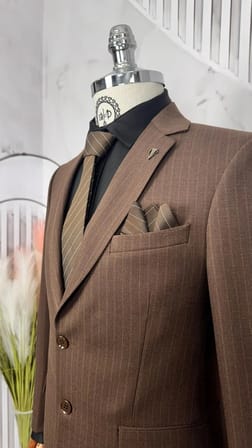Dupont Erkek Slim Fit Çizgili Viskon Takım Elbise - 6 Drop İkili Takım